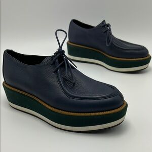 Paloma Barcelo Platform Oxford Shoes Women's 7 Leather Blue Green Lace Up